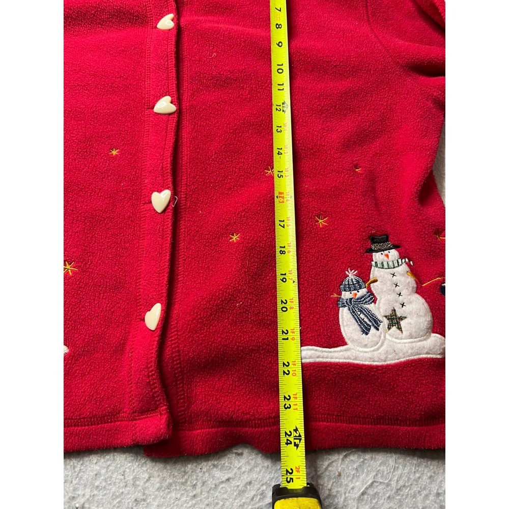 C&B Sport Red Fleece Snowman Embroidered Button Up Cardigan Sweater Women L VTG - Picture 5 of 7